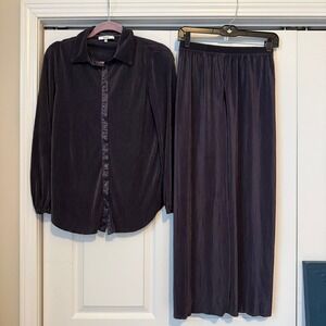 RO&DE Womens Plisse Pleated 2 Piece Set Shirt and Pants Purple Small AGU9038T